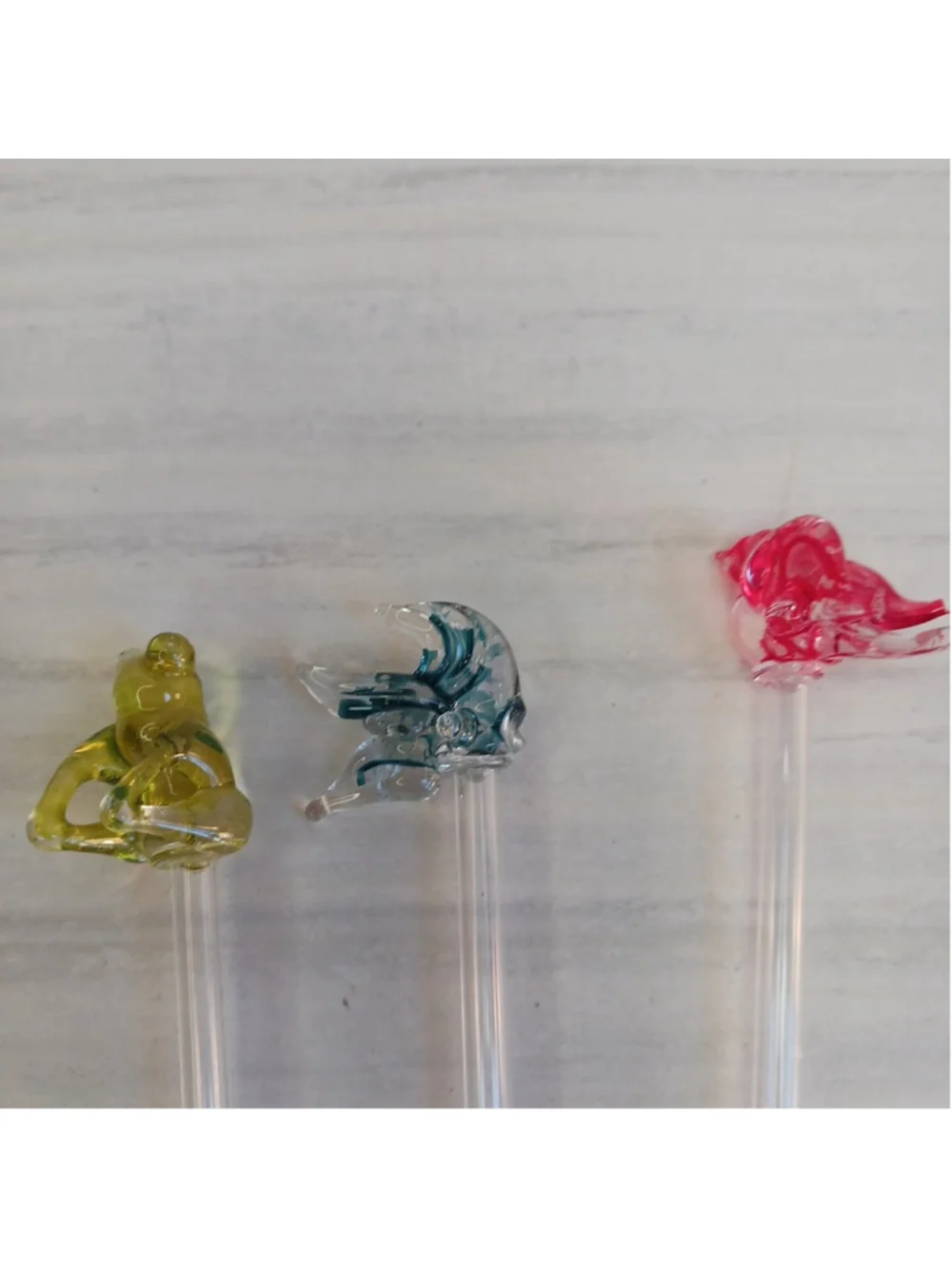 Vintage Blown Glass Swizzle Sticks Frog Fish Bird 3 Pc